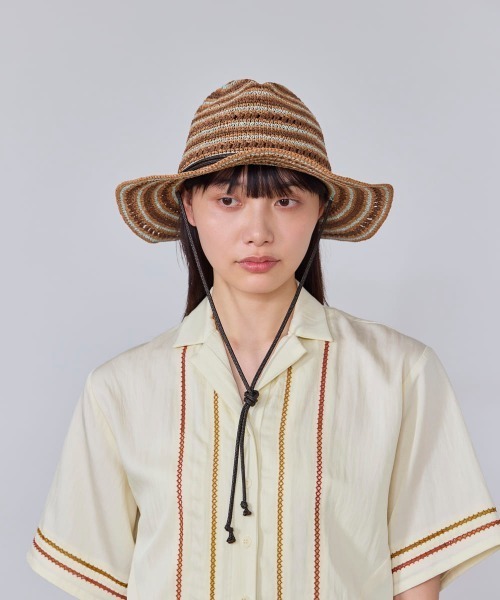 OVERRIDE（オーバーライド）の「OVERRIDE  PAPER BO CROCHET HAT / オーバーライド（ハット・レディース・ブラウン/ライトグリーン・58cm）」の4枚目の写真
