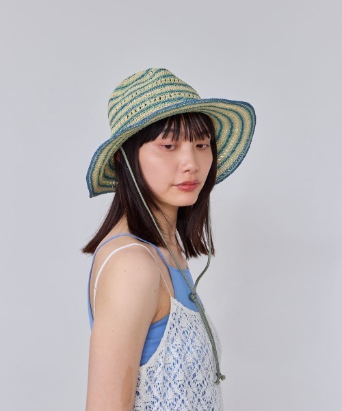OVERRIDE（オーバーライド）の「OVERRIDE  PAPER BO CROCHET HAT / オーバーライド（ハット・レディース・ブラウン/ライトグリーン・58cm）」の7枚目の写真