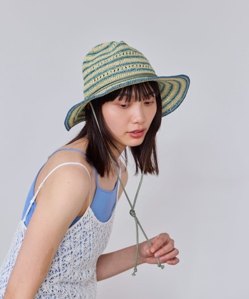 OVERRIDE（オーバーライド）の「OVERRIDE  PAPER BO CROCHET HAT / オーバーライド（ハット・レディース・ブラウン/ライトグリーン・58cm）」の8枚目の写真