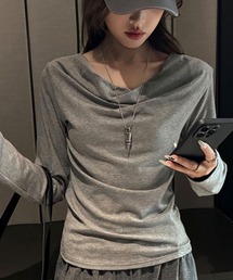 ドレープネック長袖トップス