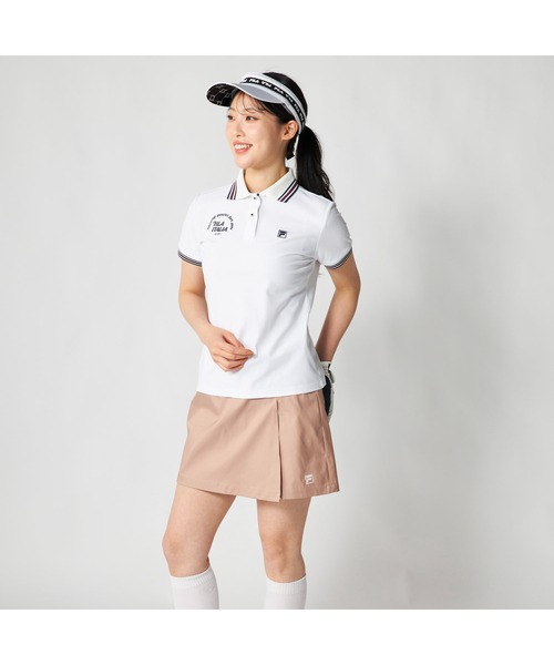 FILA GOLF(フィラゴルフ )の「FILA GOLF フィラゴルフ ゴルフウェア ECOマイクロカノコ 吸汗速乾 UVカット 半袖ポロシャツ(ポロシャツ・レディース・ホワイト/ベージュ/ネイビー・M/L/LL/3L)」の5枚目の写真