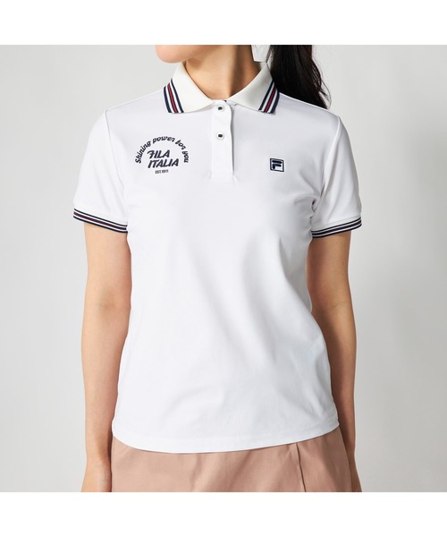 FILA GOLF(フィラゴルフ )の「FILA GOLF フィラゴルフ ゴルフウェア ECOマイクロカノコ 吸汗速乾 UVカット 半袖ポロシャツ(ポロシャツ・レディース・ホワイト/ベージュ/ネイビー・M/L/LL/3L)」の9枚目の写真