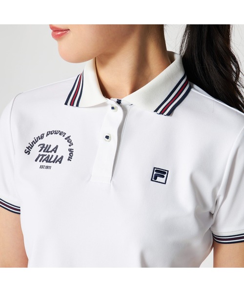 FILA GOLF(フィラゴルフ )の「FILA GOLF フィラゴルフ ゴルフウェア ECOマイクロカノコ 吸汗速乾 UVカット 半袖ポロシャツ(ポロシャツ・レディース・ホワイト/ベージュ/ネイビー・M/L/LL/3L)」の12枚目の写真