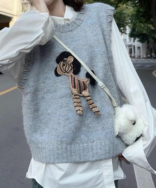 SHOUYO（ショウヨウ）の「ワンポイント刺繍 レイヤード風 ニットベスト（ベスト・レディース・ピンク/グレー・M）」の20枚目の写真