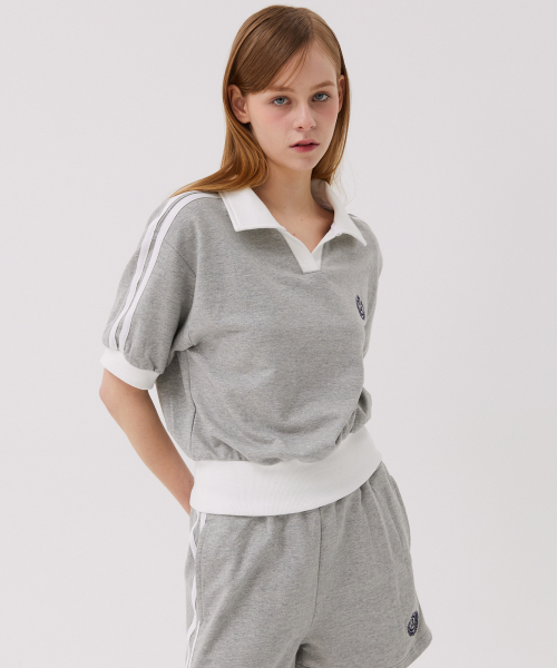 AWESOME STUDIO（オーサムスタジオ）の「スポーティ配色カラー半袖Tシャツメランジグレー（ポロシャツ・レディース・グレー・FREE）」の2枚目の写真