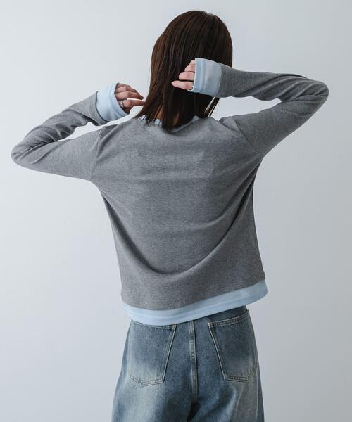 SENSE OF PLACE by URBAN RESEARCH(センスオブプレイスバイアーバンリサーチ)の「『洗濯可』ヘンリーネックレイヤードトップ(Tシャツ/カットソー・レディース・ブラック/グレー/ベージュ・ONE)」の5枚目の写真