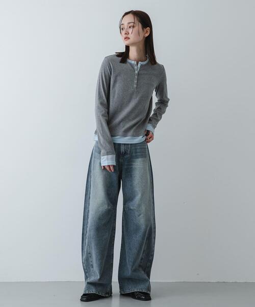 SENSE OF PLACE by URBAN RESEARCH(センスオブプレイスバイアーバンリサーチ)の「『洗濯可』ヘンリーネックレイヤードトップ(Tシャツ/カットソー・レディース・ブラック/グレー/ベージュ・ONE)」の6枚目の写真