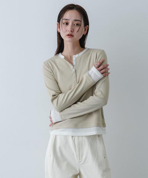 SENSE OF PLACE by URBAN RESEARCH(センスオブプレイスバイアーバンリサーチ)の「『洗濯可』ヘンリーネックレイヤードトップ(Tシャツ/カットソー・レディース・ブラック/グレー/ベージュ・ONE)」の15枚目の写真