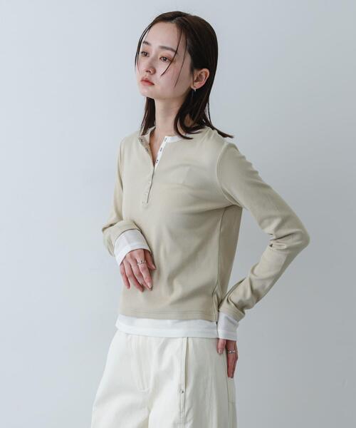 SENSE OF PLACE by URBAN RESEARCH(センスオブプレイスバイアーバンリサーチ)の「『洗濯可』ヘンリーネックレイヤードトップ(Tシャツ/カットソー・レディース・ブラック/グレー/ベージュ・ONE)」の16枚目の写真