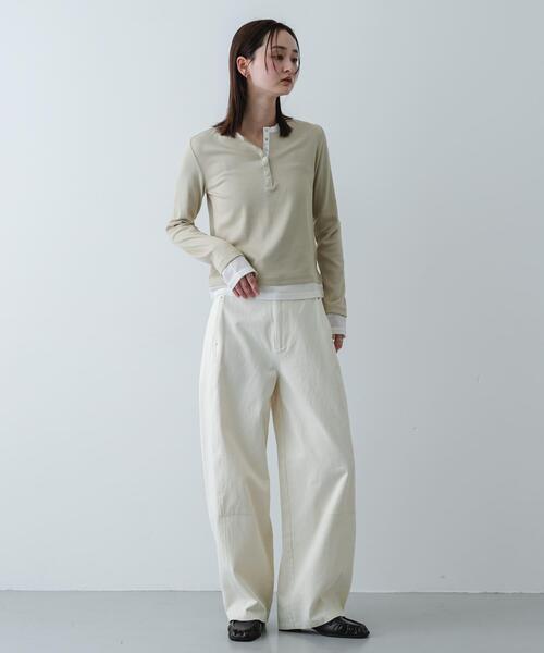 SENSE OF PLACE by URBAN RESEARCH(センスオブプレイスバイアーバンリサーチ)の「『洗濯可』ヘンリーネックレイヤードトップ(Tシャツ/カットソー・レディース・ブラック/グレー/ベージュ・ONE)」の20枚目の写真