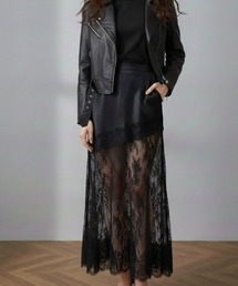 Lana821（ラナハニー）の「異素材切替え 裾レーススカート（スカート）」