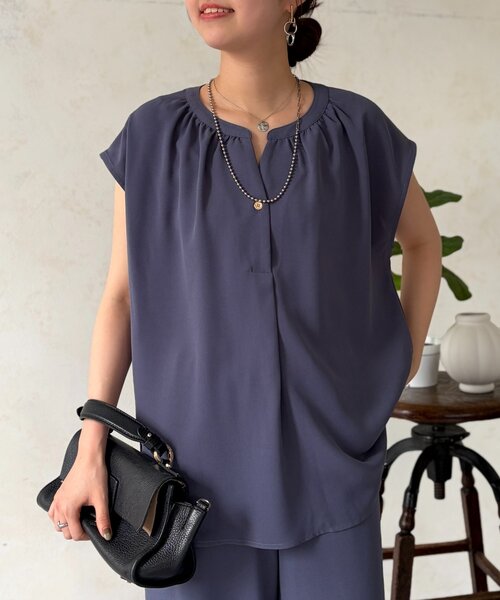 Chez toi(シェトワ)の「【セットアイテム】キーネックシャツ×イージーパンツ(つなぎ/オールインワン・レディース・モカ/ブルー/ブラック・FREE)」の18枚目の写真