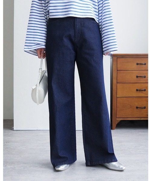 reca(レカ)の「クーリッシュデニムワイドパンツ(デニムパンツ・レディース・ホワイト/ネイビー/ブルー系その他・M/L/LL)」の1枚目の写真