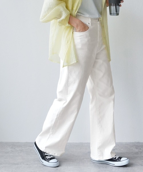 reca(レカ)の「クーリッシュデニムワイドパンツ(デニムパンツ・レディース・ホワイト/ネイビー/ブルー系その他・M/L/LL)」の6枚目の写真