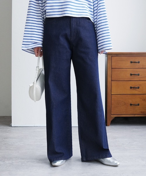 reca(レカ)の「クーリッシュデニムワイドパンツ(デニムパンツ・レディース・ホワイト/ネイビー/ブルー系その他・M/L/LL)」の9枚目の写真