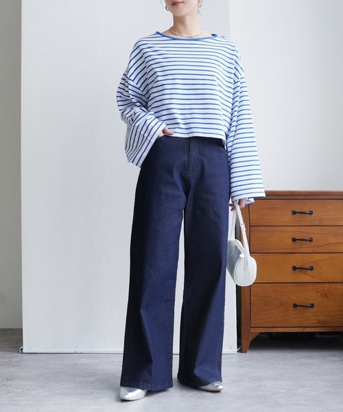 reca(レカ)の「クーリッシュデニムワイドパンツ(デニムパンツ・レディース・ホワイト/ネイビー/ブルー系その他・M/L/LL)」の12枚目の写真