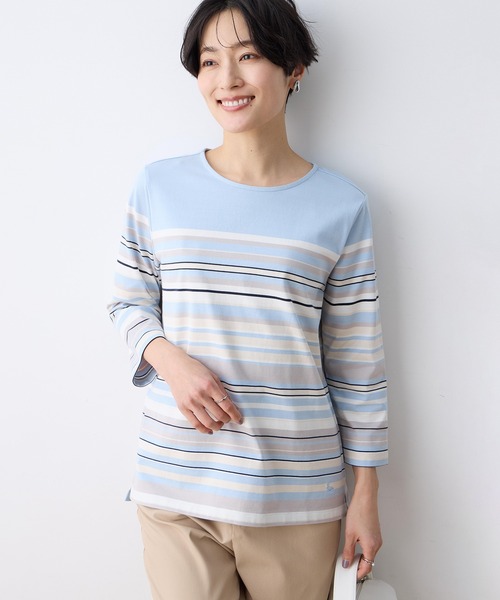 DECOY SINCE 1981(デコイシンスイチキュウハチイチ)の「パネルボーダーTシャツ【オーガニックコットンブレンド】(Tシャツ/カットソー・レディース・ピンク/ネイビー/サックスブルー・M/L/LL)」の1枚目の写真