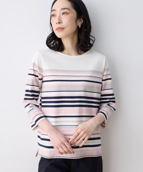 DECOY SINCE 1981(デコイシンスイチキュウハチイチ)の「パネルボーダーTシャツ【オーガニックコットンブレンド】(Tシャツ/カットソー・レディース・ピンク/ネイビー/サックスブルー・M/L/LL)」の3枚目の写真