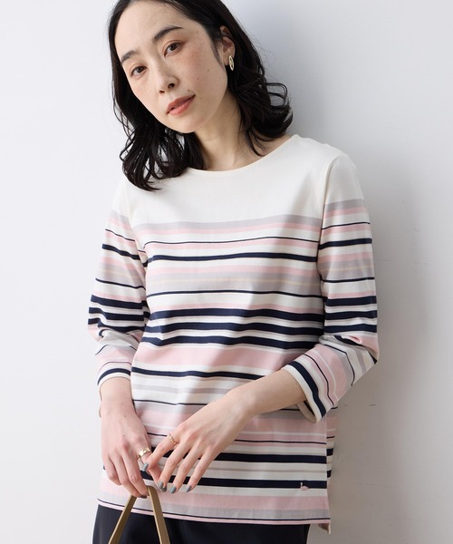 DECOY SINCE 1981(デコイシンスイチキュウハチイチ)の「パネルボーダーTシャツ【オーガニックコットンブレンド】(Tシャツ/カットソー・レディース・ピンク/ネイビー/サックスブルー・M/L/LL)」の4枚目の写真