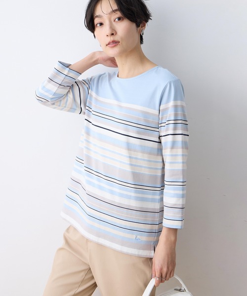 DECOY SINCE 1981(デコイシンスイチキュウハチイチ)の「パネルボーダーTシャツ【オーガニックコットンブレンド】(Tシャツ/カットソー・レディース・ピンク/ネイビー/サックスブルー・M/L/LL)」の8枚目の写真