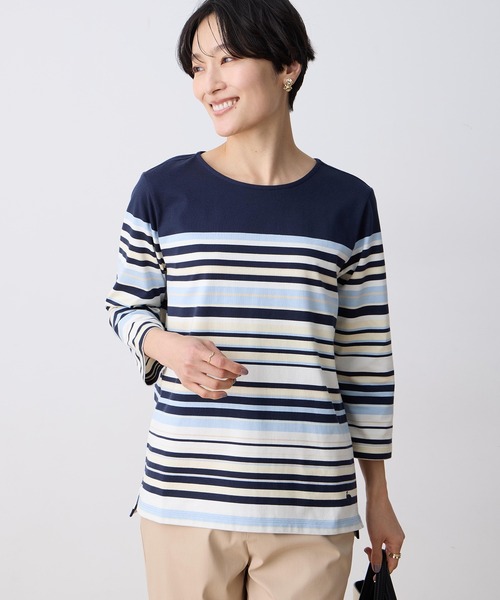 DECOY SINCE 1981(デコイシンスイチキュウハチイチ)の「パネルボーダーTシャツ【オーガニックコットンブレンド】(Tシャツ/カットソー・レディース・ピンク/ネイビー/サックスブルー・M/L/LL)」の9枚目の写真