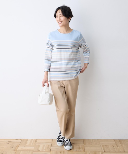 DECOY SINCE 1981(デコイシンスイチキュウハチイチ)の「パネルボーダーTシャツ【オーガニックコットンブレンド】(Tシャツ/カットソー・レディース・ピンク/ネイビー/サックスブルー・M/L/LL)」の12枚目の写真