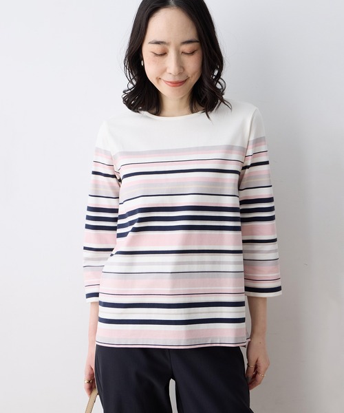 DECOY SINCE 1981(デコイシンスイチキュウハチイチ)の「パネルボーダーTシャツ【オーガニックコットンブレンド】(Tシャツ/カットソー・レディース・ピンク/ネイビー/サックスブルー・M/L/LL)」の5枚目の写真