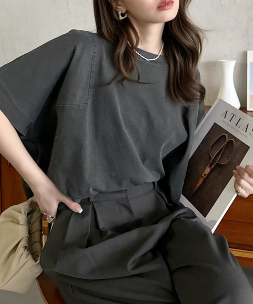 Eclat one(エクラワン)の「【Eclat one】 BIG スクエア Tシャツ(Tシャツ/カットソー・レディース・チャコール/ライム/アイボリー・FREE)」の3枚目の写真