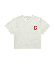ウーマンクロップクールコットンCロゴTシャツオートミール