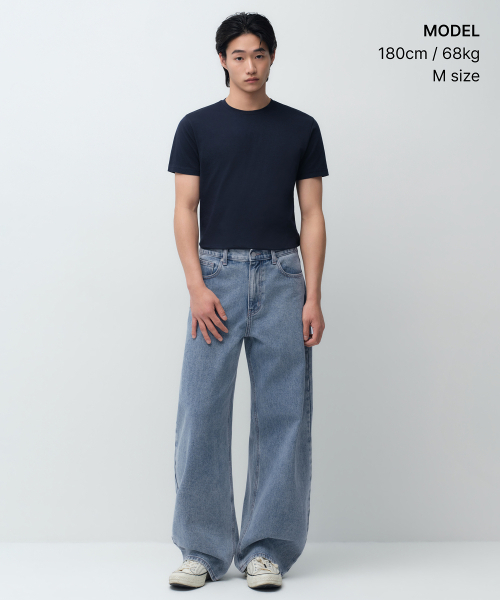 MUSINSA STANDARD（ムシンサスタンダード）の「スリムクルーネックTシャツ[ダークネイビー]（Tシャツ/カットソー・メンズ・その他・SMALL/MEDIUM/LARGE/X-LARGE/2XL/3XL）」の2枚目の写真