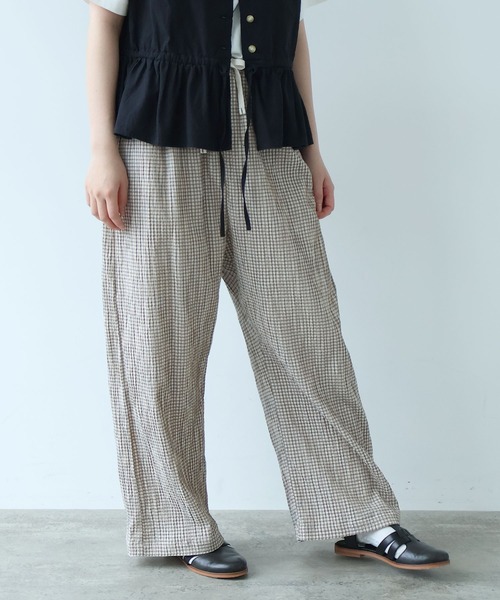 bulle de savon(ビュルデサボン)の「mini check イージーパンツ(その他パンツ・レディース・カーキ/ネイビー・FREE)」の5枚目の写真