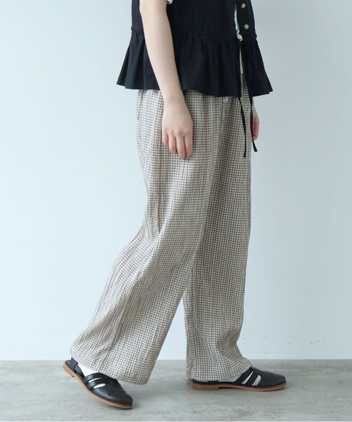 bulle de savon(ビュルデサボン)の「mini check イージーパンツ(その他パンツ・レディース・カーキ/ネイビー・FREE)」の4枚目の写真