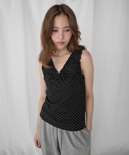 Unblend(アンブレンド)の「【Unblend】ドット/無地 アソートフリルギャザータンクトップ(タンクトップ・レディース・レッド系/ブラック/ブラック系/オフホワイト/杢グレー・FREE)」の9枚目の写真