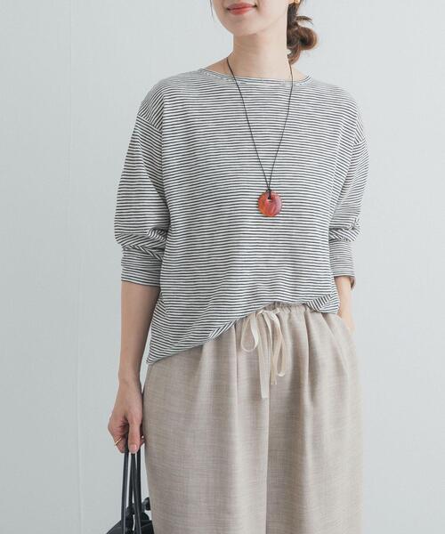 URBAN RESEARCH DOORS（アーバンリサーチドアーズ）の「スラブミジンボーダーTシャツ（Tシャツ/カットソー・レディース・ベージュ系その他/ホワイト系その他・FREE）」の2枚目の写真