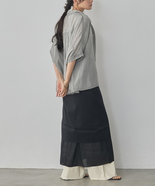 【あそぱんまん】d.i.a 希少 シアートップス シャツ グレー シアーデニム オーバー半袖シャツ（シャツ/ブラウス）｜hunch（ハンチ