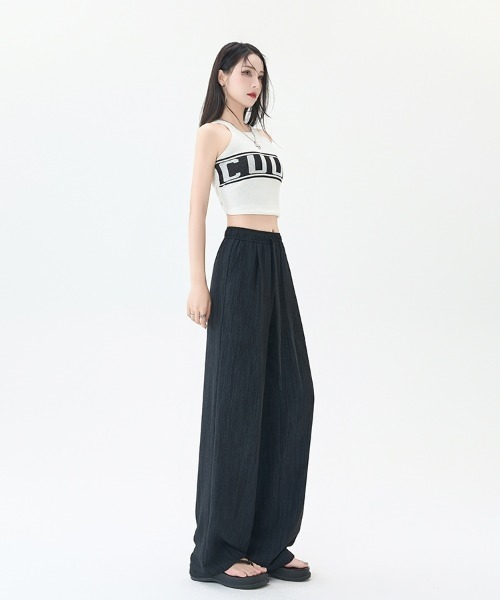 SEU(エスイーユー)の「速乾×洗える|脚長効果 美脚パンツ ナチュラル杢調ワイドパンツ オフィスカジュアル きれいめカジュアル レディース韓国風(スラックス・レディース・チャコール/アイボリー/ブラック・S/M/L)」の13枚目の写真