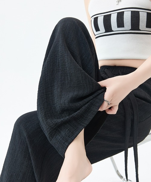 SEU(エスイーユー)の「速乾×洗える|脚長効果 美脚パンツ ナチュラル杢調ワイドパンツ オフィスカジュアル きれいめカジュアル レディース韓国風(スラックス・レディース・チャコール/アイボリー/ブラック・S/M/L)」の17枚目の写真