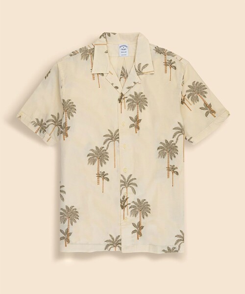 BROOKS BROTHERS(ブルックスブラザーズ)の「コットン/リネン パームツリーエンブロイダリー オープンカラーシャツ Regular Fit(シャツ/ブラウス・メンズ・ベージュ・LARGE/MEDIUM/SMALL/X-LARGE)」の1枚目の写真
