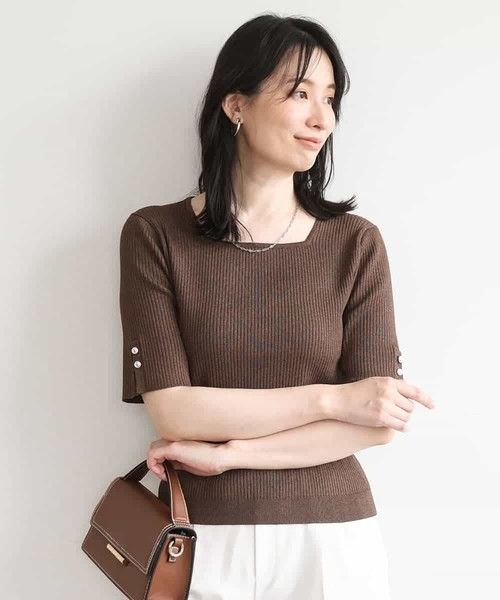 OFUON le MK(オフオンルエムケー)の「スパークナイロン半袖ニット/洗える/アンサンブル対応/WEB限定サイズあり(ニット/セーター・レディース・ライトグリーン/ブラウン/ホワイト・38/36)」の13枚目の写真