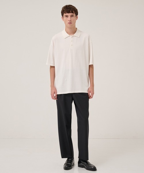 ATON（エイトン）の「【ATON/エイトン】FRESCA KNIT HAIF SLEEVE POLO SWEATER（シャツ/ブラウス・メンズ・ブラック/ホワイト・4/6）」の3枚目の写真
