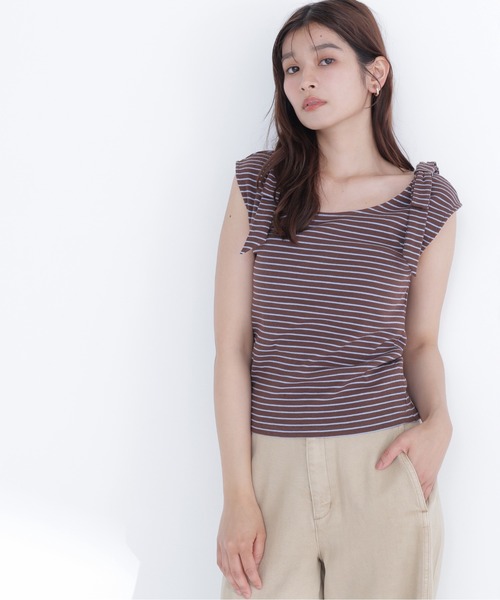NATURAL BEAUTY BASIC(ナチュラルビューティーベーシック)の「ショルダーリボンボーダートップス(Tシャツ/カットソー・レディース・ブラウン系その他/ネイビー系/ホワイト系その他・フリ-)」の16枚目の写真