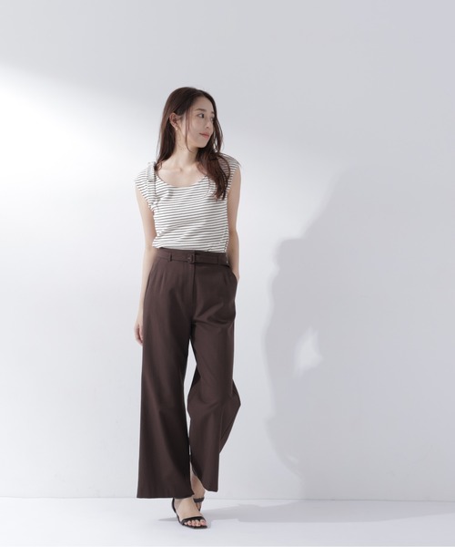 NATURAL BEAUTY BASIC(ナチュラルビューティーベーシック)の「ショルダーリボンボーダートップス(Tシャツ/カットソー・レディース・ブラウン系その他/ネイビー系/ホワイト系その他・フリ-)」の4枚目の写真