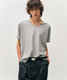 NOIRER（ノイア）の「シルキーブレンドUネックハーフTシャツ（グレー）（Tシャツ/カットソー）」