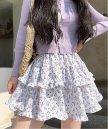 ワッシャーフラワーフリルミニスカート