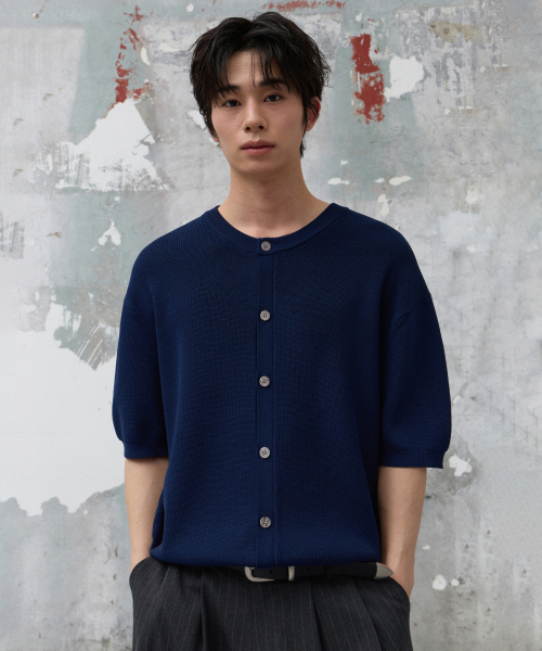 Solid‑half knit короткая футболка с нашивкой [нейви]