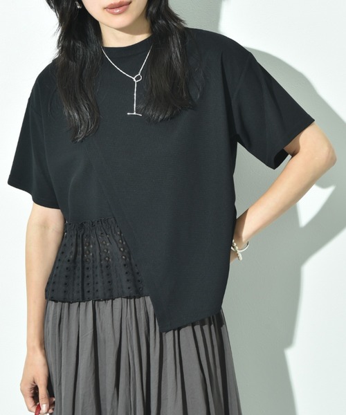 INTERPLANET（インタープラネット）の「ミラノリブレース切替プルオーバー（Tシャツ/カットソー・レディース・ブラック/オフホワイト・FREE）」の2枚目の写真