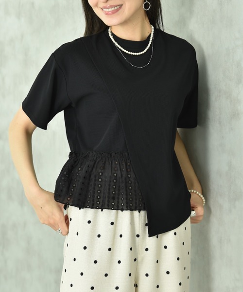 INTERPLANET（インタープラネット）の「ミラノリブレース切替プルオーバー（Tシャツ/カットソー・レディース・ブラック/オフホワイト・FREE）」の12枚目の写真