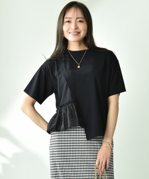 INTERPLANET（インタープラネット）の「ミラノリブレース切替プルオーバー（Tシャツ/カットソー・レディース・ブラック/オフホワイト・FREE）」の4枚目の写真