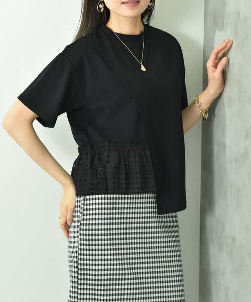 INTERPLANET（インタープラネット）の「ミラノリブレース切替プルオーバー（Tシャツ/カットソー・レディース・ブラック/オフホワイト・FREE）」の6枚目の写真
