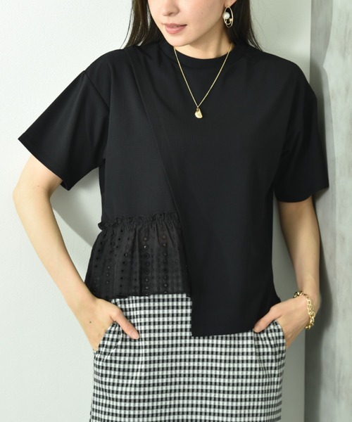 INTERPLANET（インタープラネット）の「ミラノリブレース切替プルオーバー（Tシャツ/カットソー・レディース・ブラック/オフホワイト・FREE）」の7枚目の写真